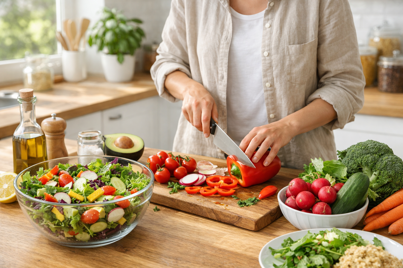 Příprava zdravého jídla v kuchyni