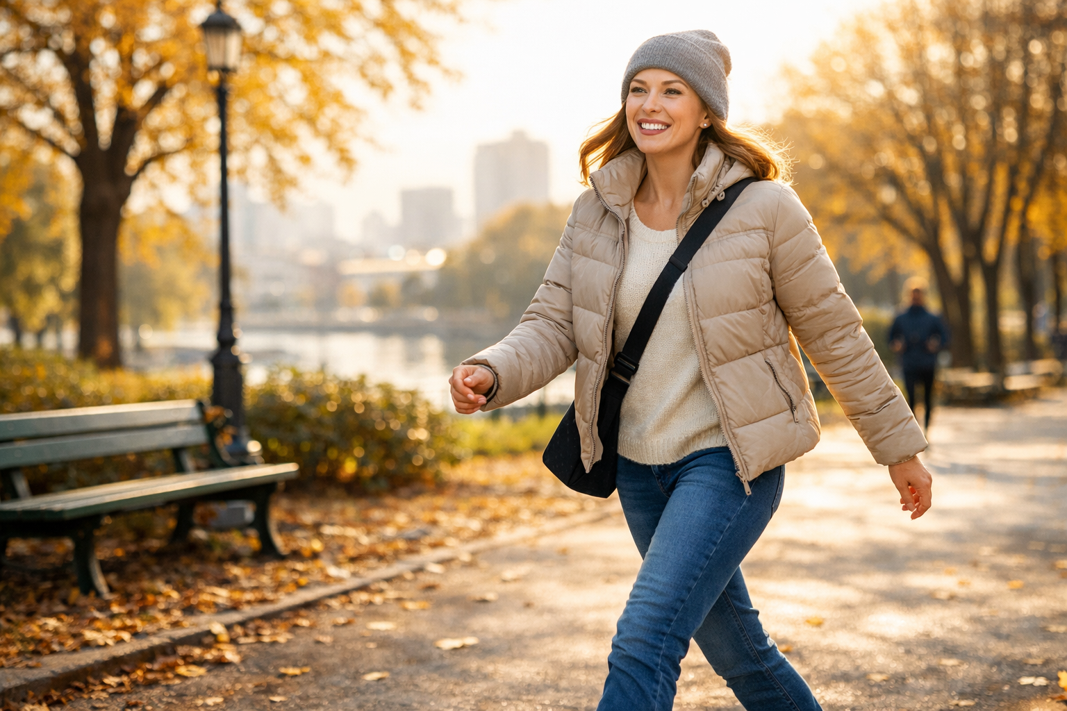 Žena při procházce v parku